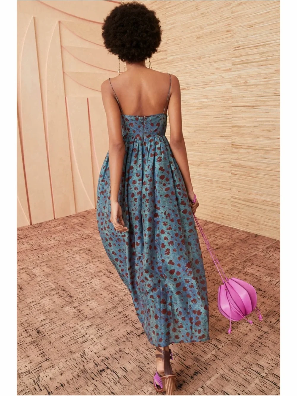 Ulla Johnson Teal Maxi Dress with Brown Spot Print - Picture 3 of 11